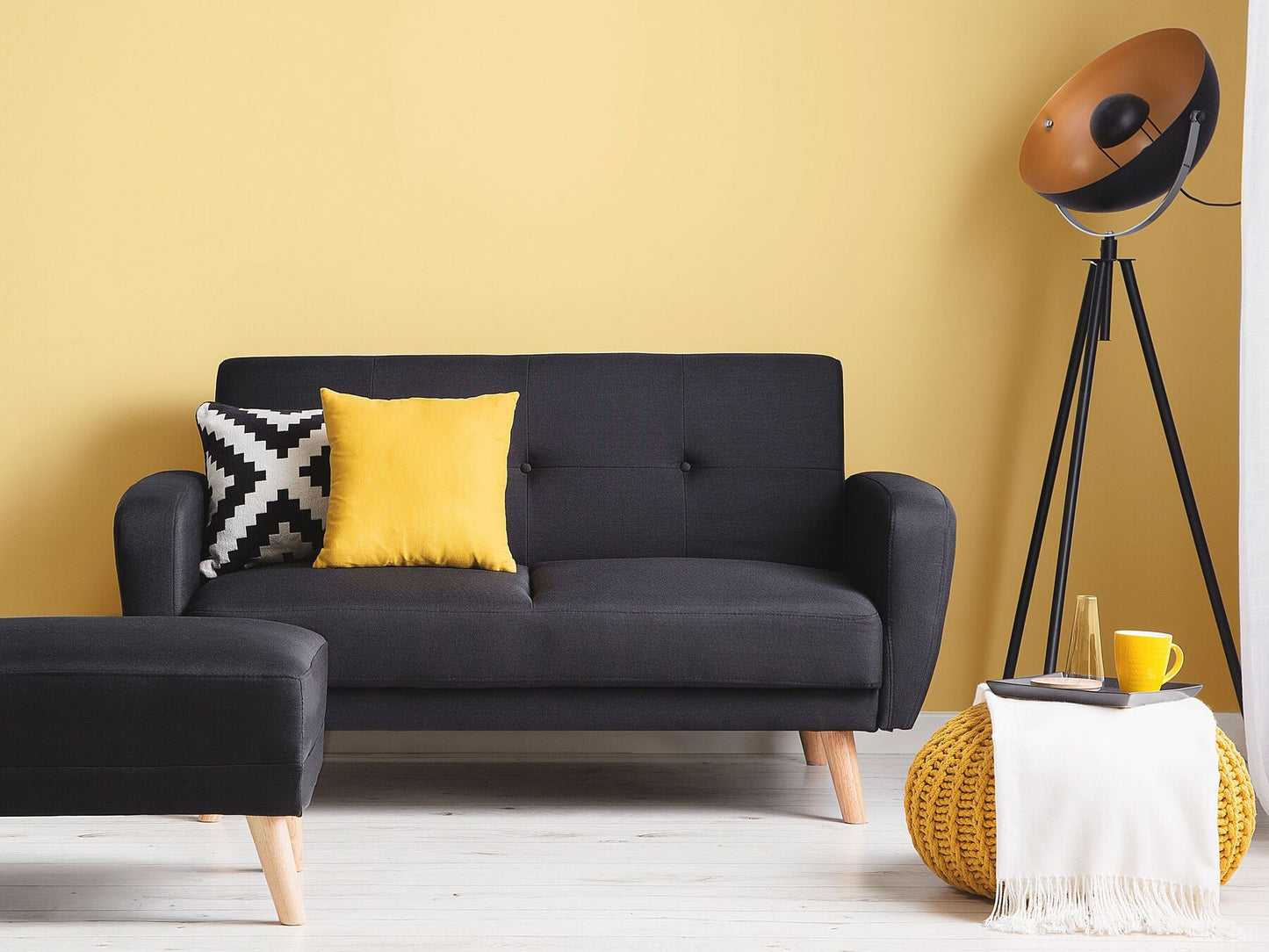 2 Seater Fabric Sofa Bed Black FLORLI