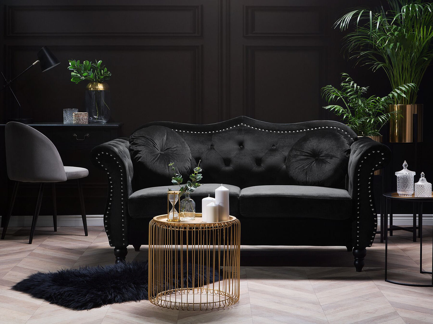 2 Seater Velvet Sofa Black SKIEN