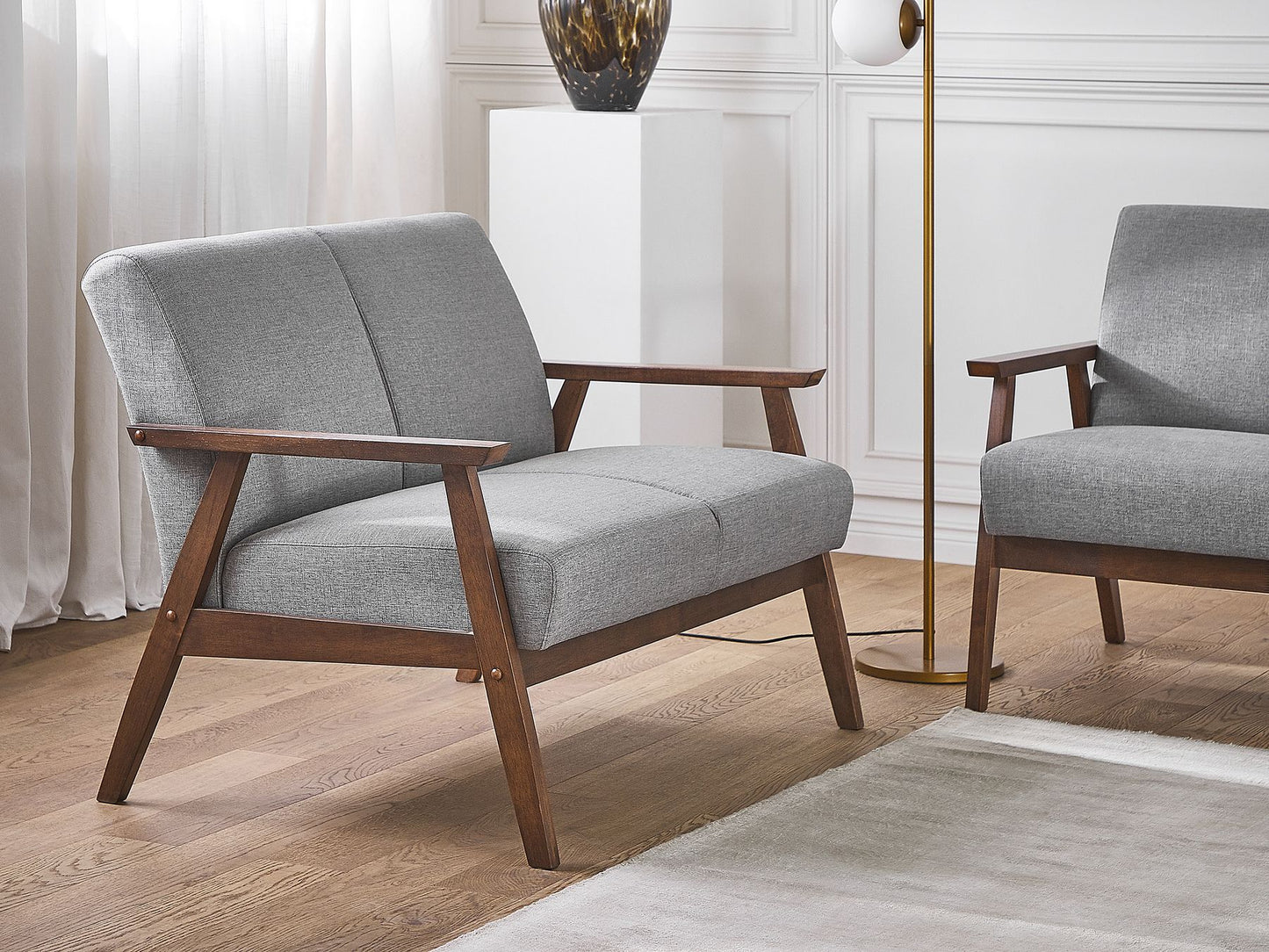 3 Seater Fabric Sofa Grey ASNES