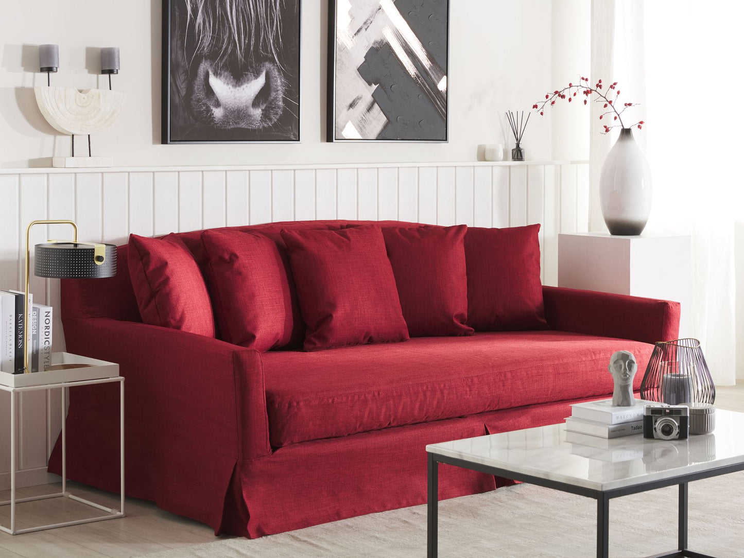 3 Seater Fabric Sofa Red GILJA