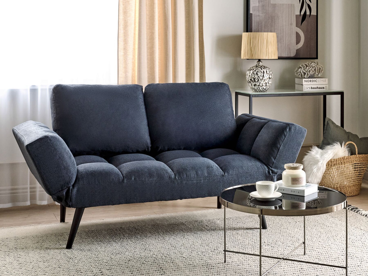 Fabric Sofa Bed Dark Blue BREKKE