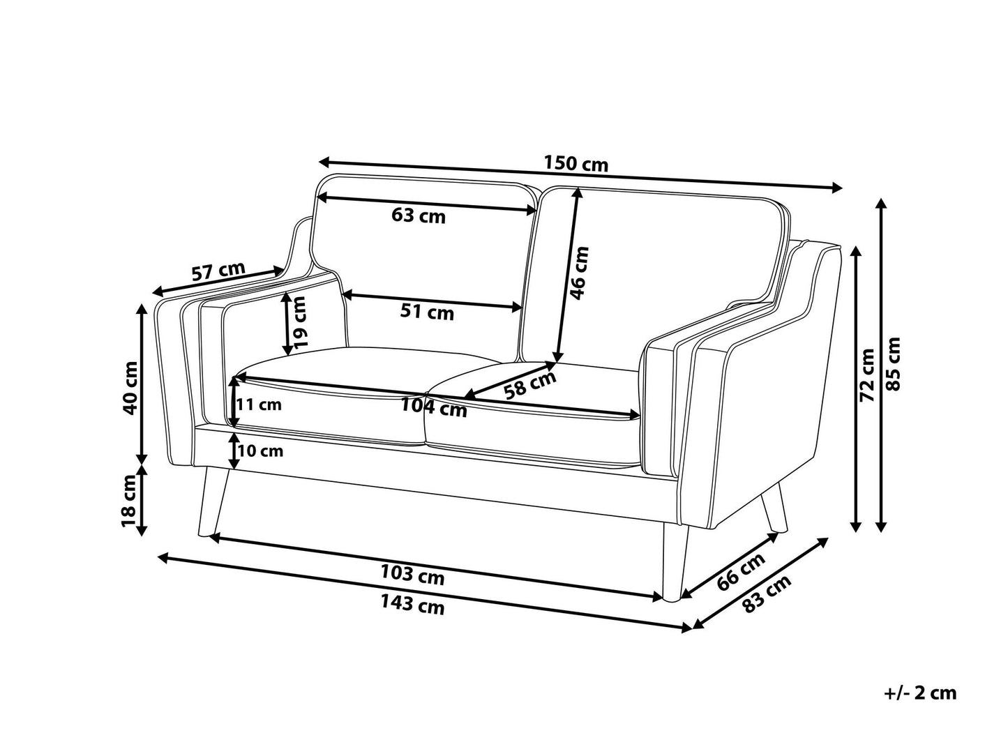 2 Seater Fabric Sofa Off-White LOKKA