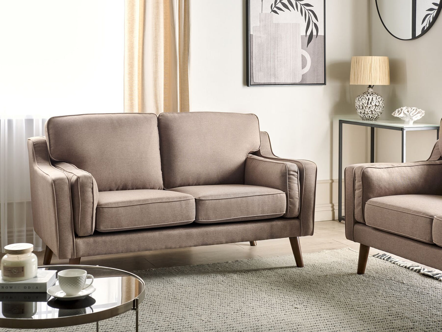 2 Seater Fabric Sofa Light Brown LOKKA