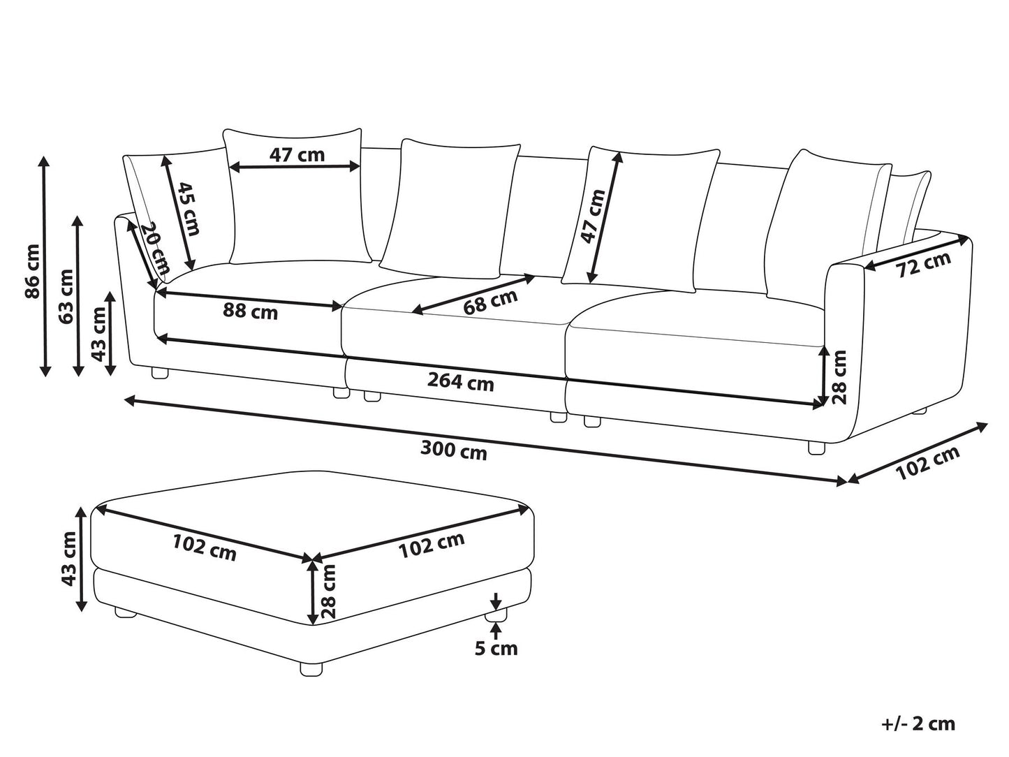 3 Seater Fabric Sofa with Ottoman Light Grey SIGTUNA