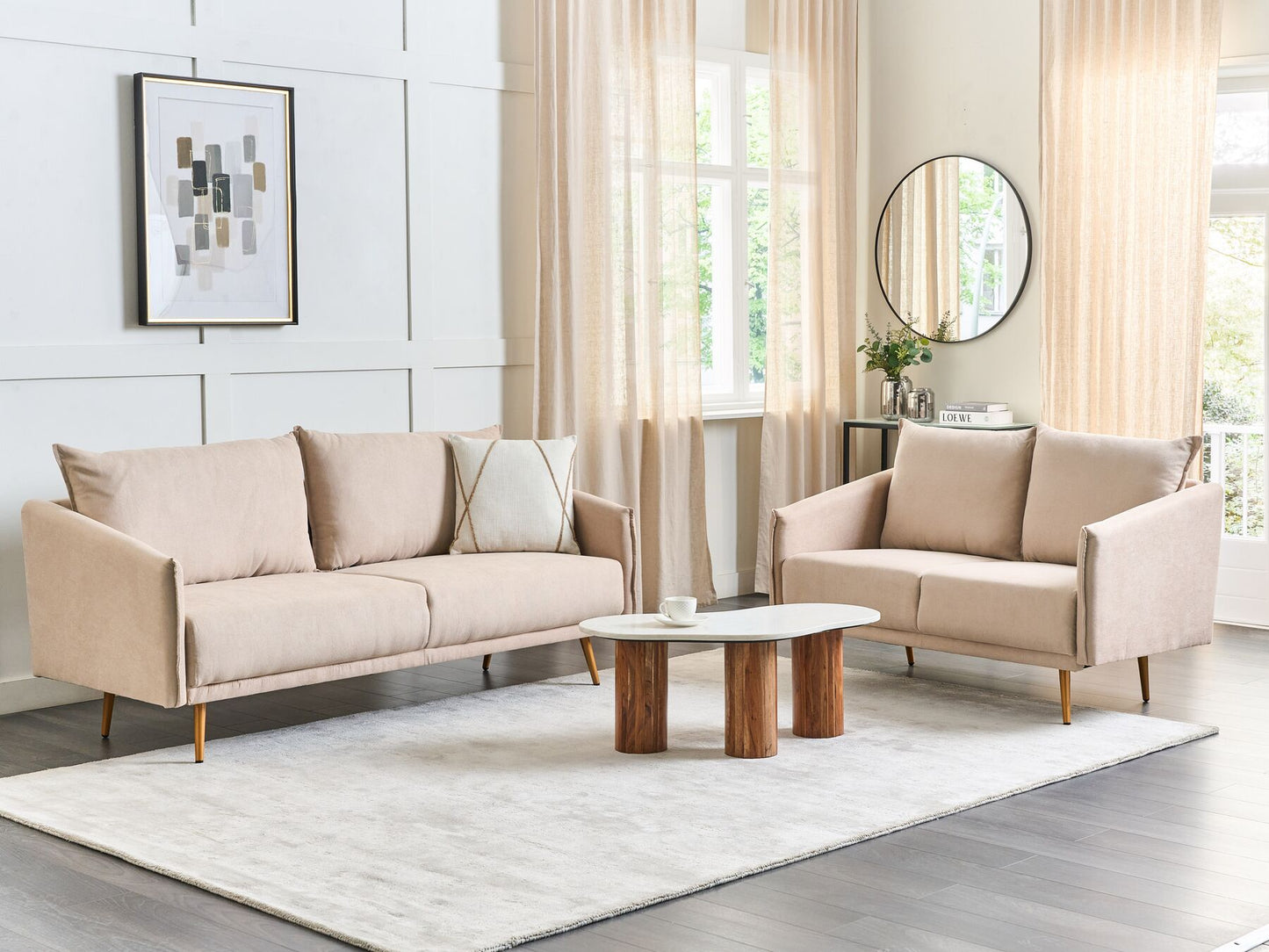 3 Seater Velvet Sofa Beige MAURA