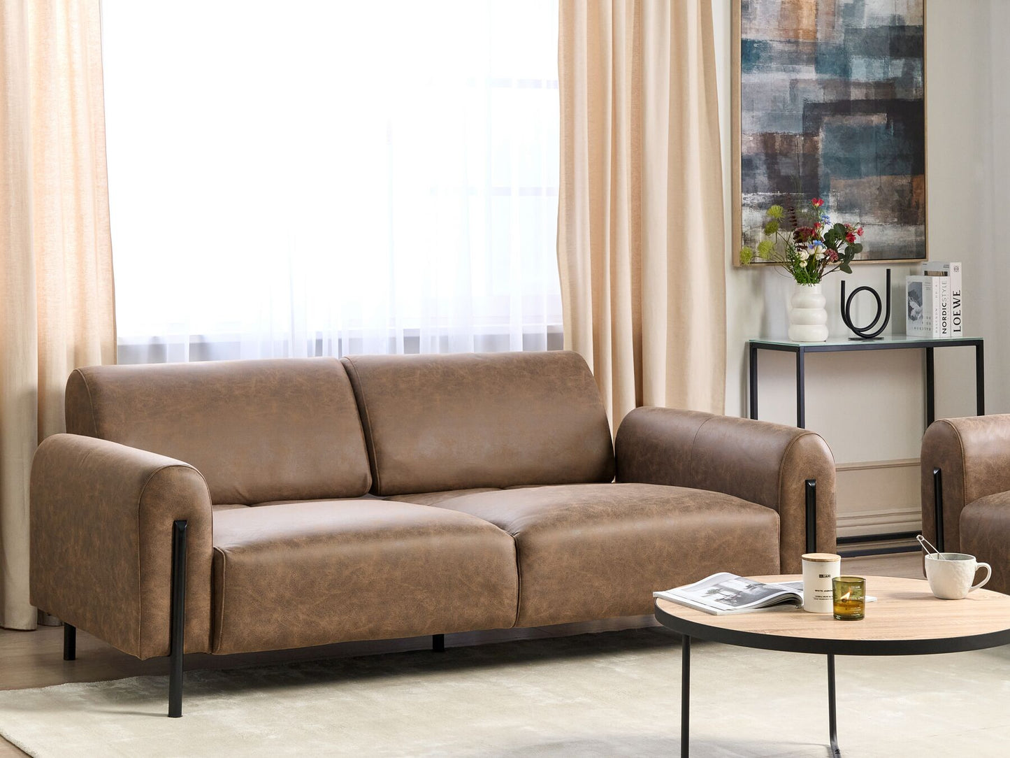 3 Seater Fabric Sofa Brown ASKIM