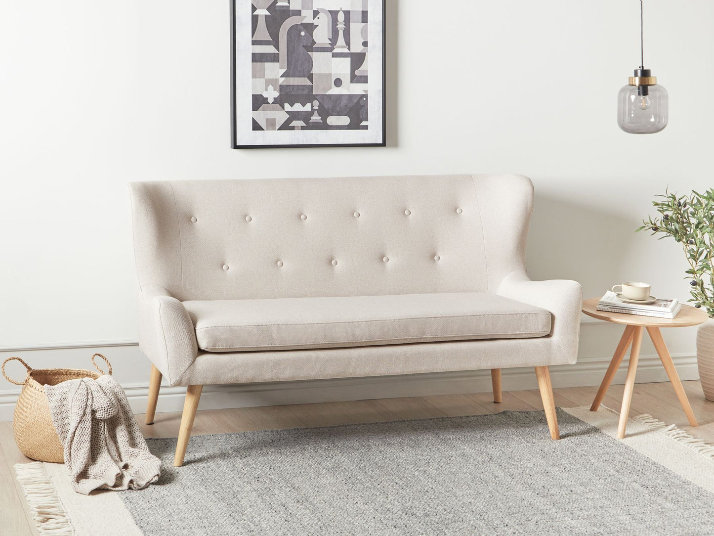 2 Seater Fabric Sofa Light Beige SKIBBY