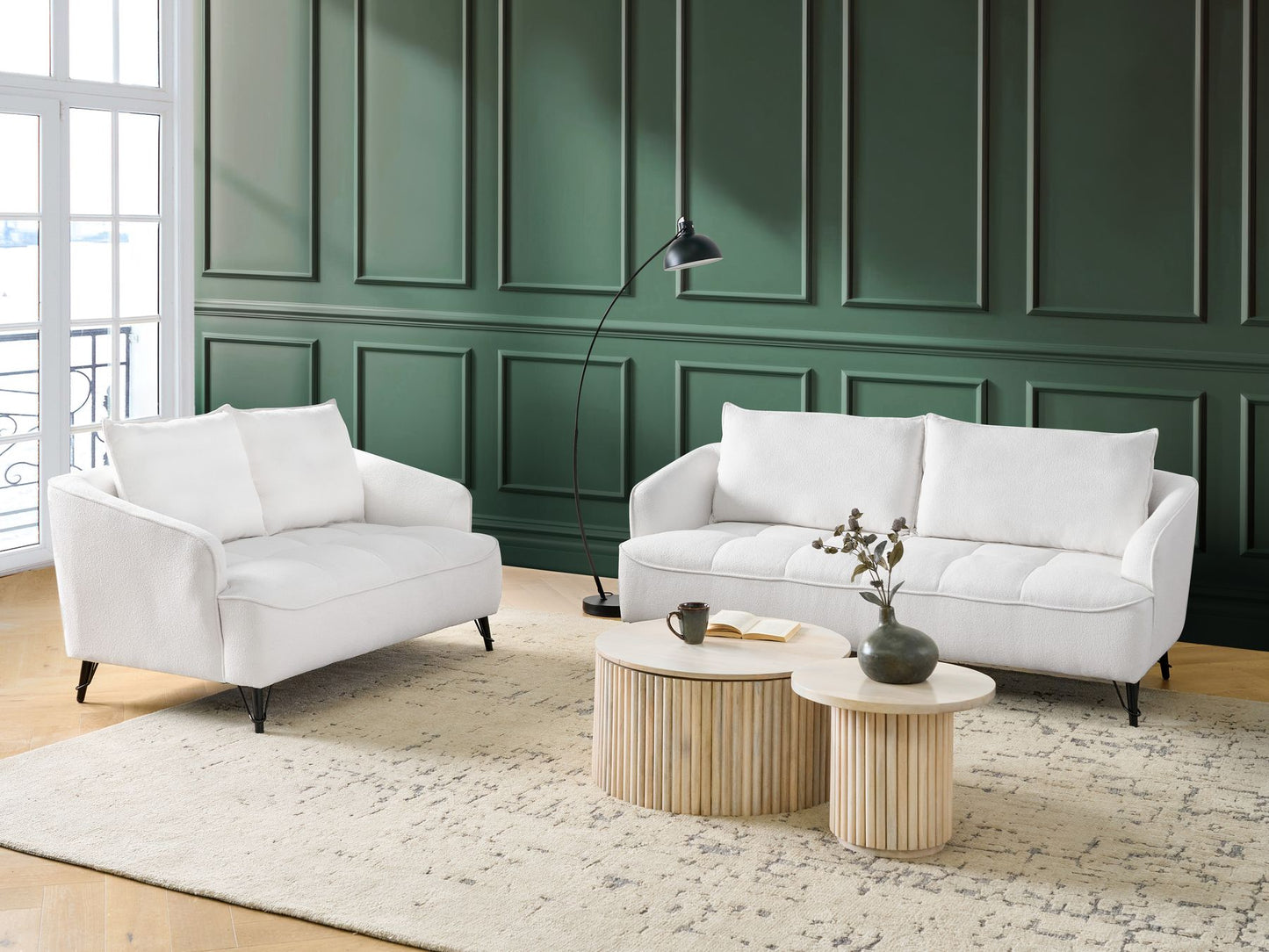 2 Seater Boucle Sofa White HOBRO