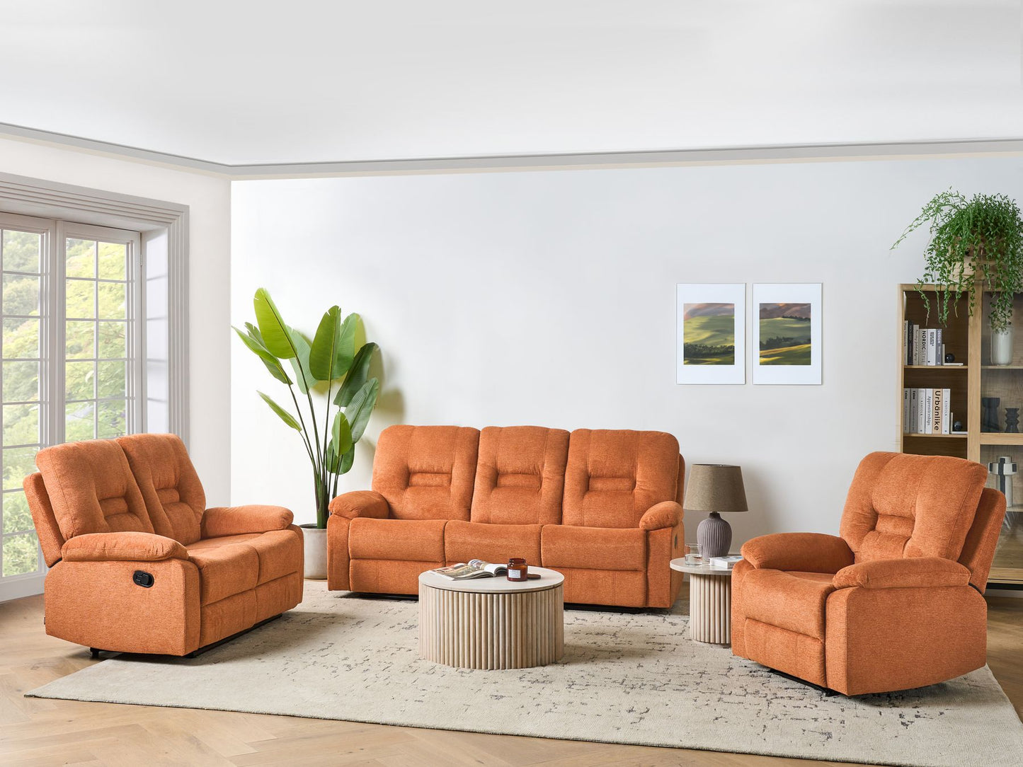 2 Seater Fabric Manual Recliner Sofa Orange BERGEN