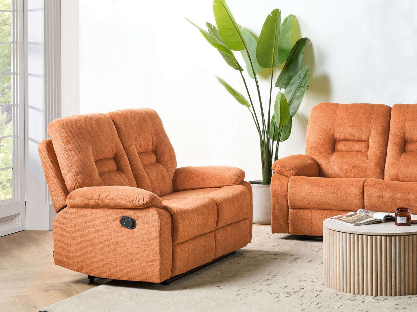 2 Seater Fabric Manual Recliner Sofa Orange BERGEN