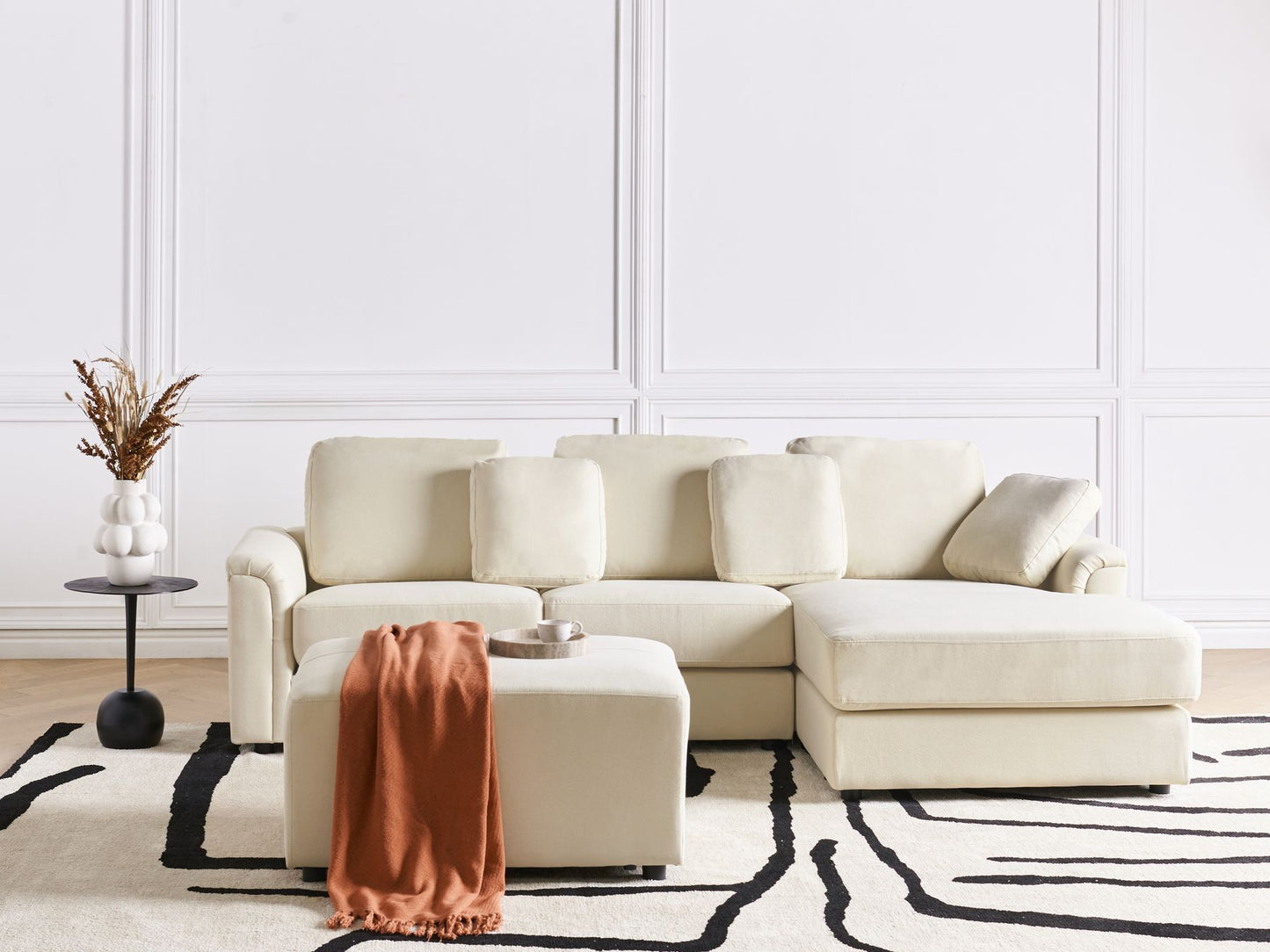 Left Hand Fabric Corner Sofa with Ottoman Light Beige KOHLO