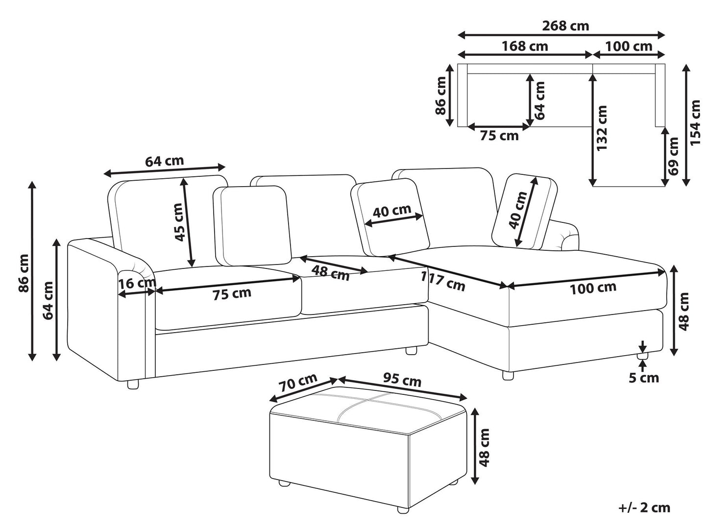 Left Hand Fabric Corner Sofa with Ottoman Light Beige KOHLO