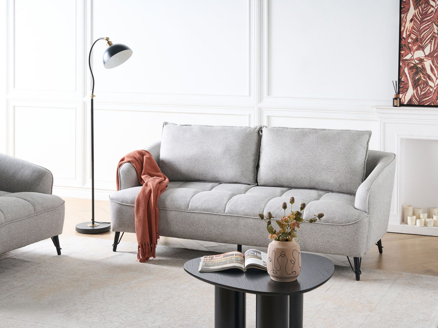 3 Seater Fabric Sofa Grey HOBRO