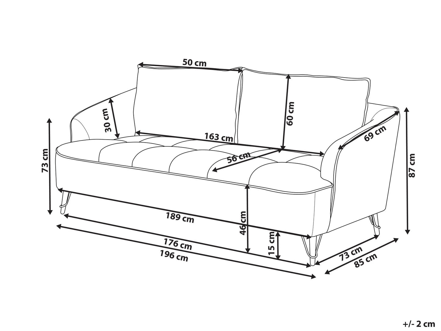 3 Seater Fabric Sofa Grey HOBRO