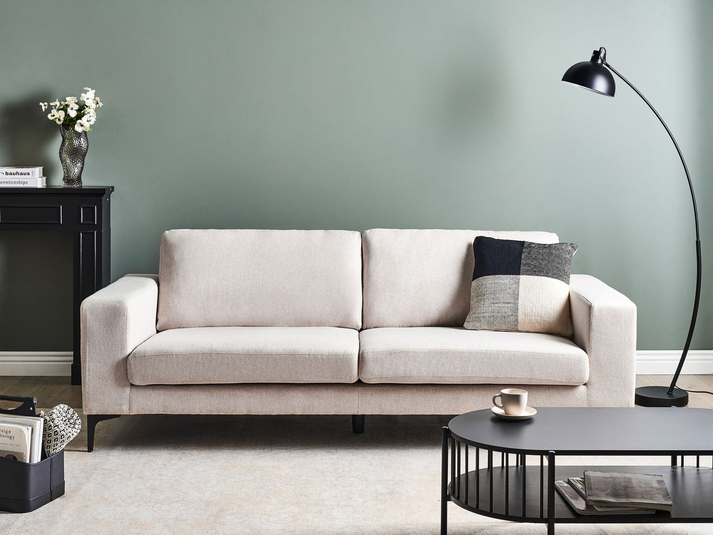 3 Seater Fabric Sofa Beige VADSTENA