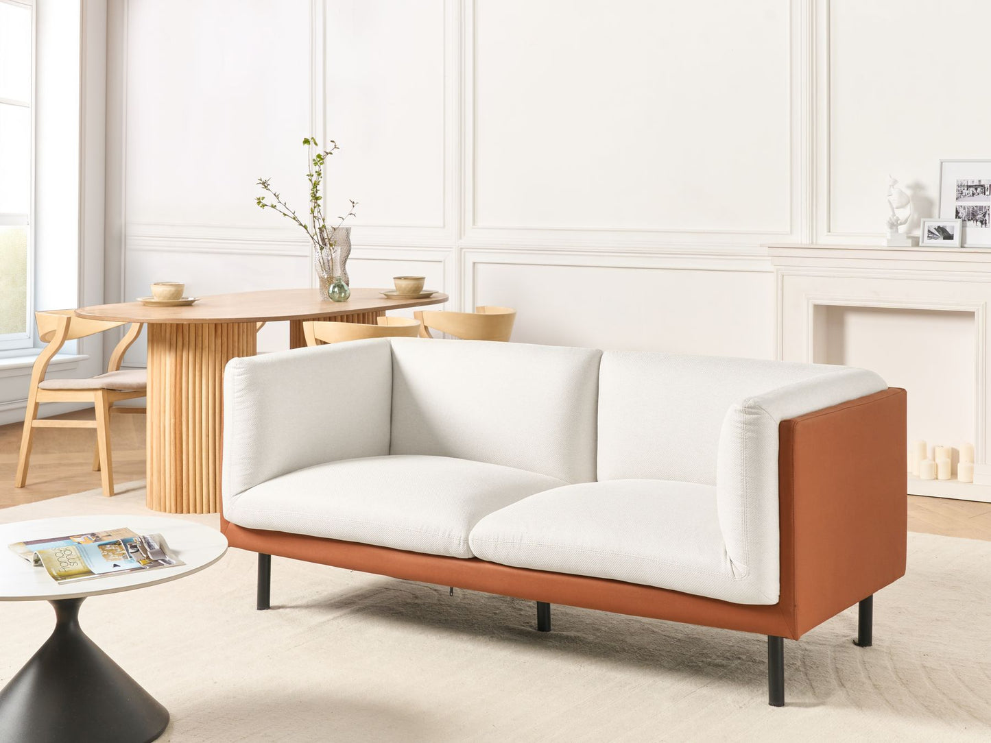 2 Seater Faux Leather Sofa Off-White and Brown VORGOD