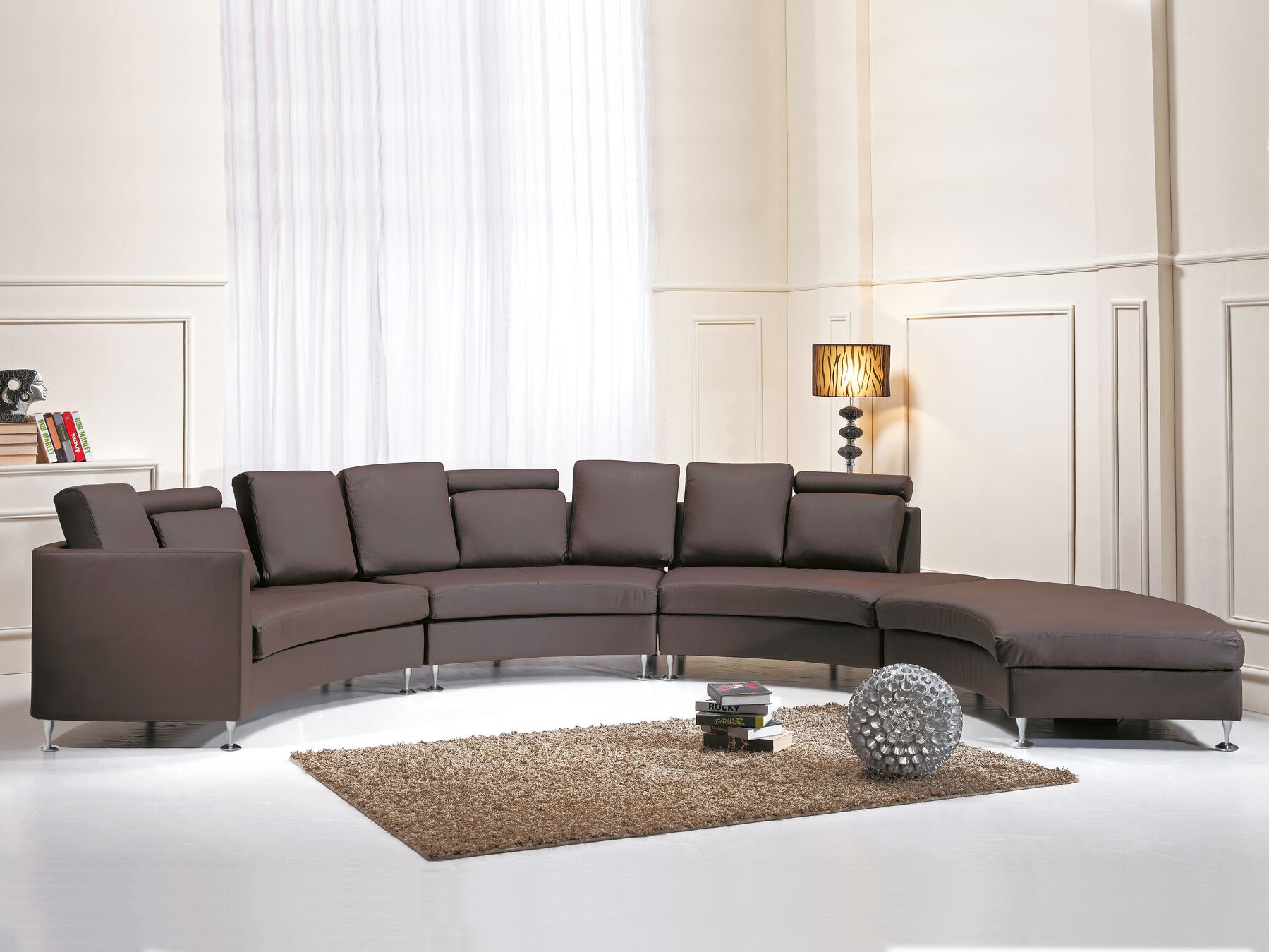 Curved Sofa ROTUNDE Leather Brown 7 Seater Symmetrical