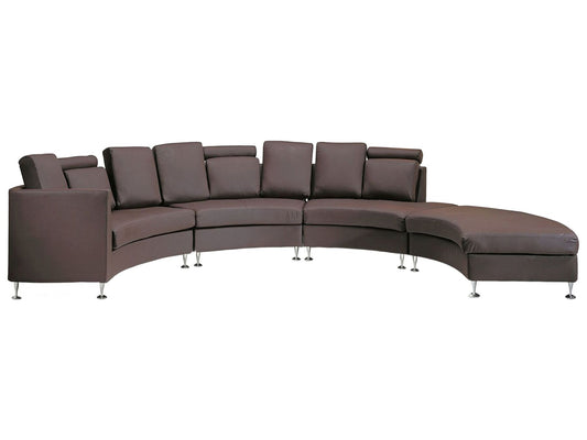 Curved Sofa ROTUNDE Leather Brown 7 Seater Symmetrical