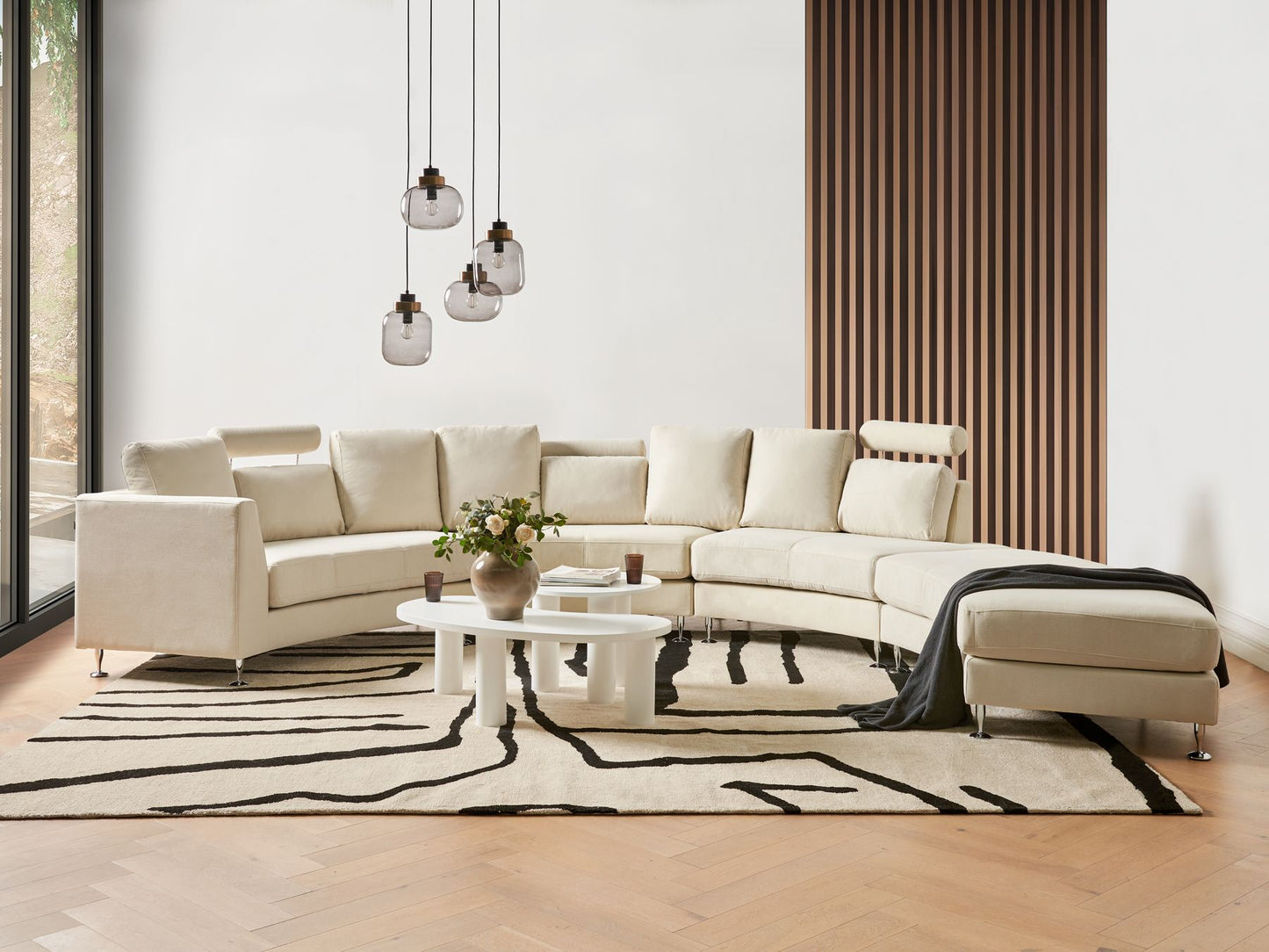 Curved Sofa ROTUNDE Fabric Beige 7 Seater Symmetrical