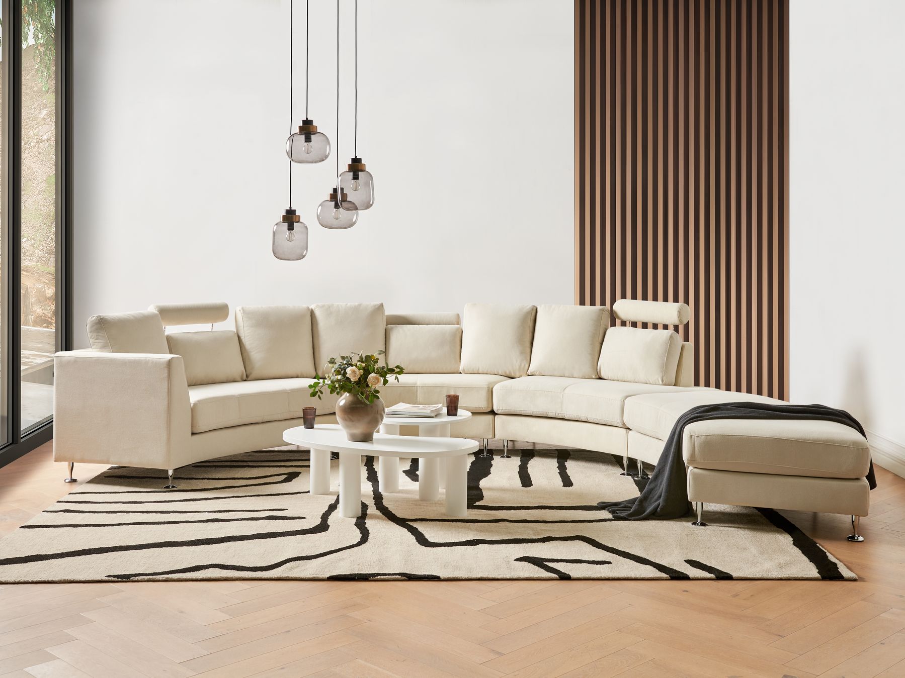 Curved Sofa ROTUNDE Fabric Beige 7 Seater Symmetrical