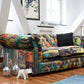 3 Seater Fabric Sofa Patchwork Green and Yellow CHESTERFIELD