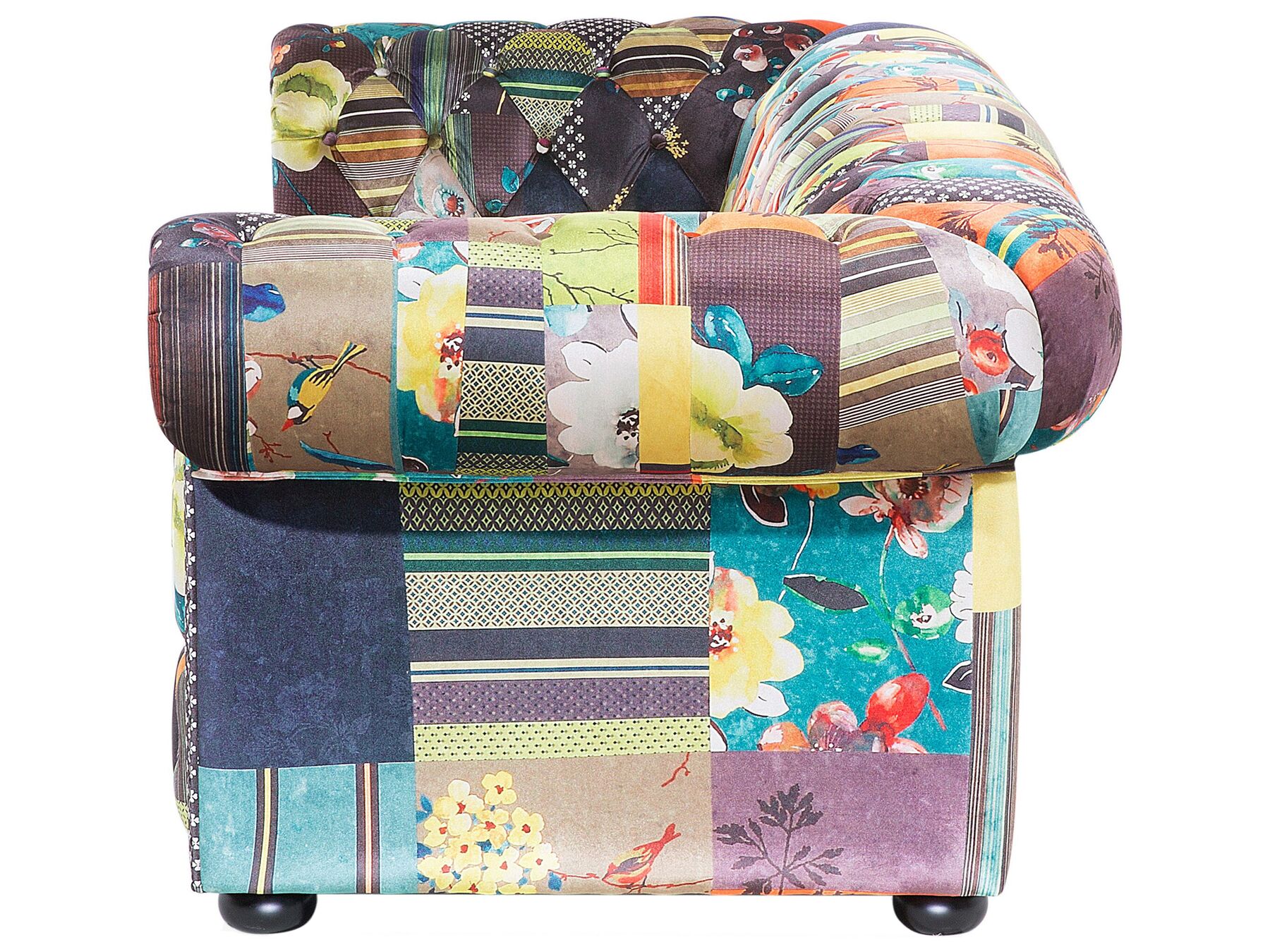 3 Seater Fabric Sofa Patchwork Green and Yellow CHESTERFIELD