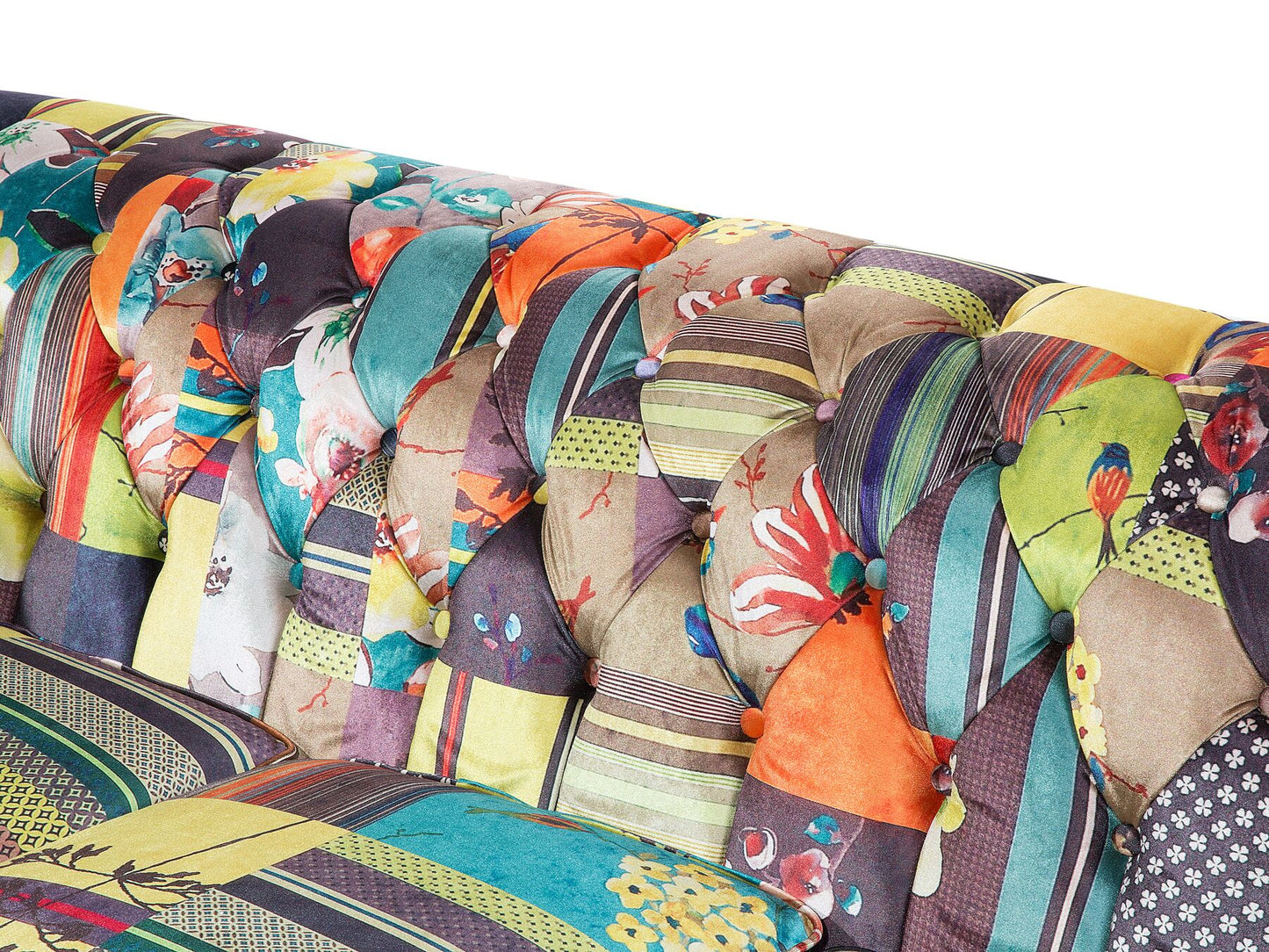 3 Seater Fabric Sofa Patchwork Green and Yellow CHESTERFIELD