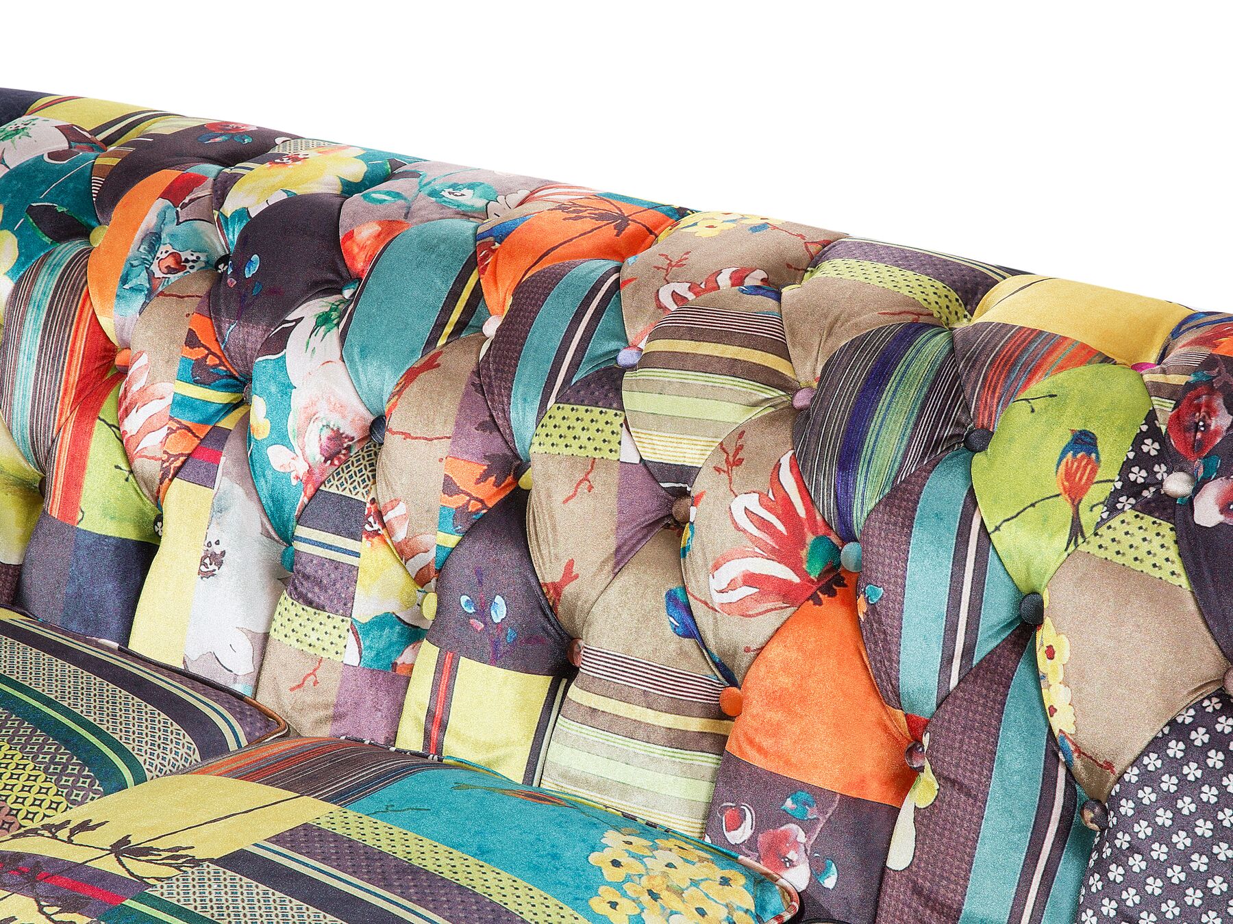 3 Seater Fabric Sofa Patchwork Green and Yellow CHESTERFIELD
