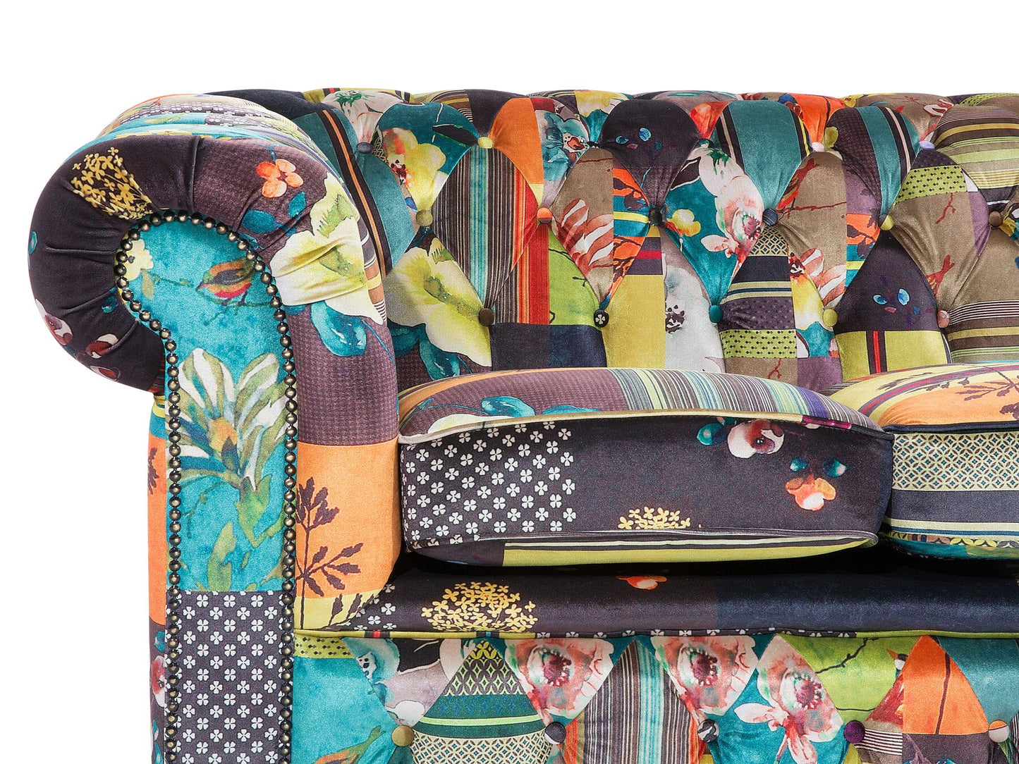 3 Seater Fabric Sofa Patchwork Green and Yellow CHESTERFIELD