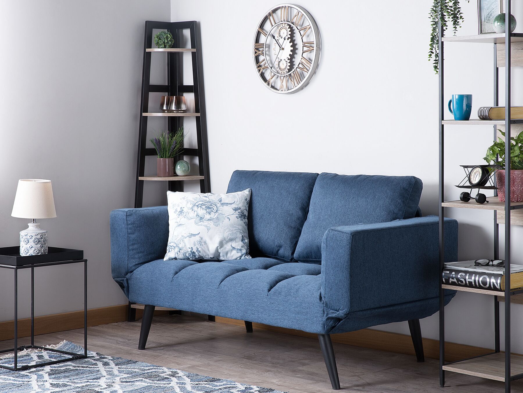 Fabric Sofa Bed Navy Blue BREKKE