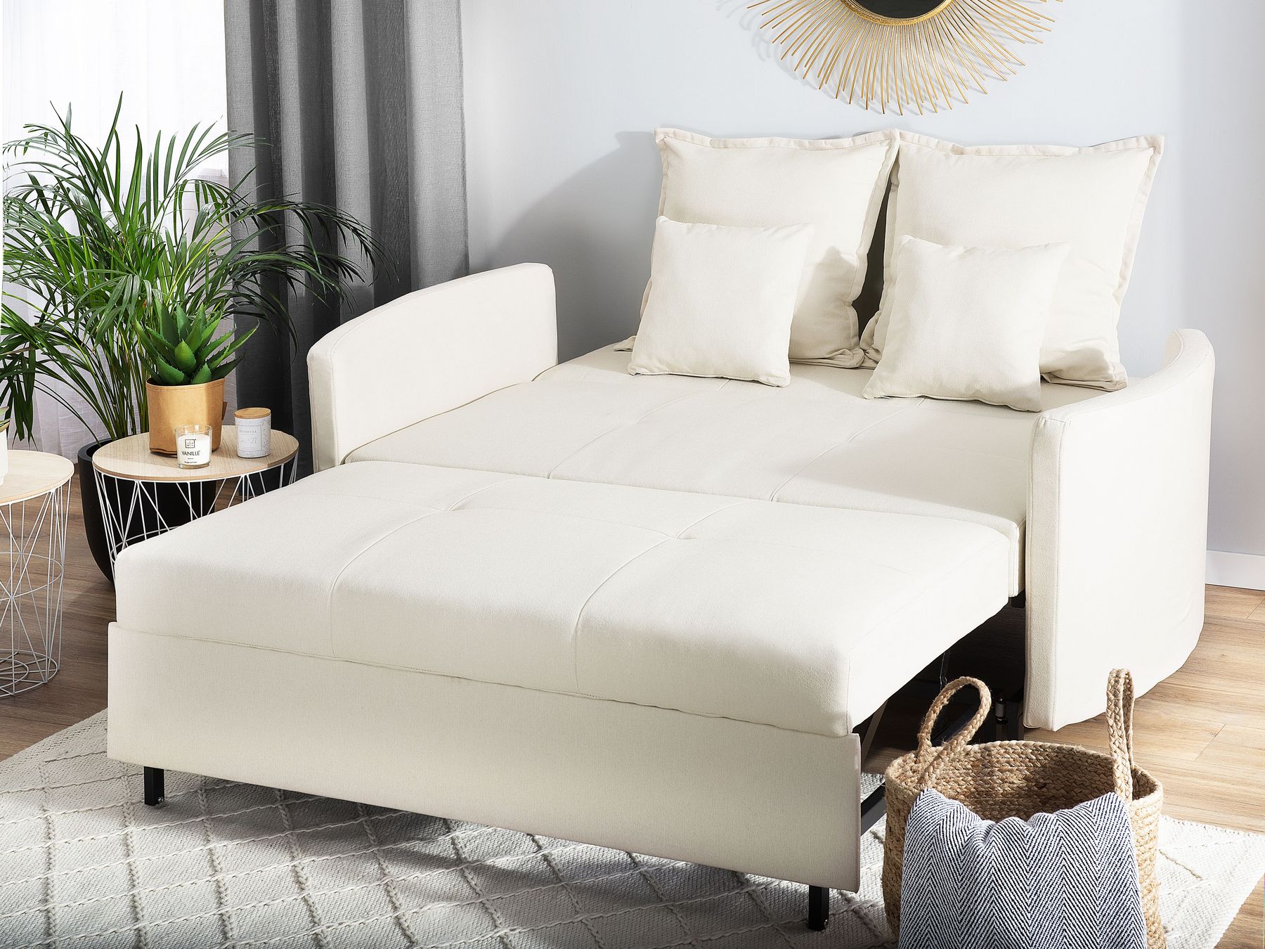 Fabric Sofa Bed Beige HOVIN