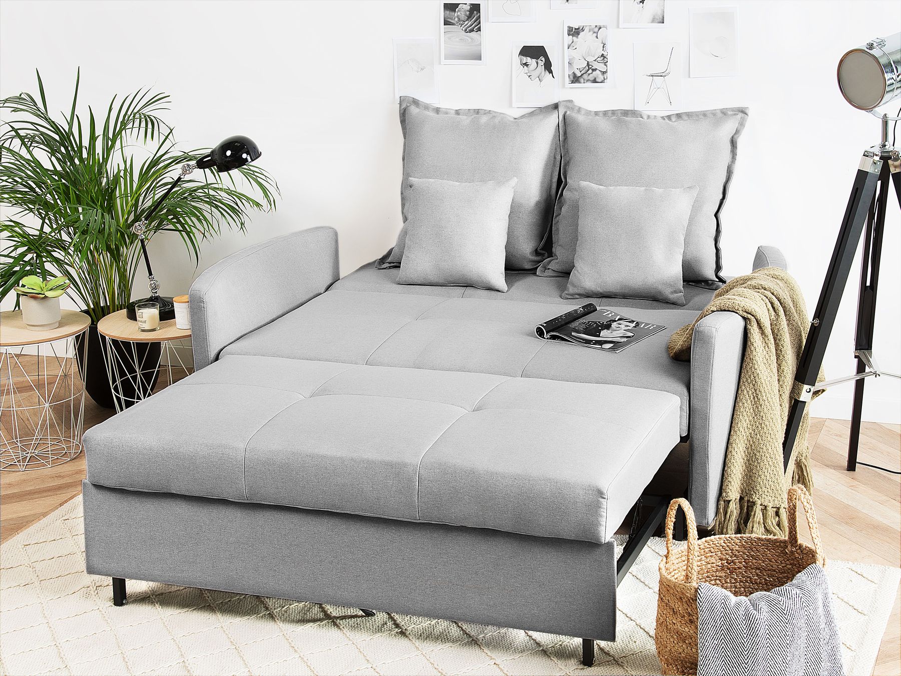 Fabric Sofa Bed Light Grey HOVIN