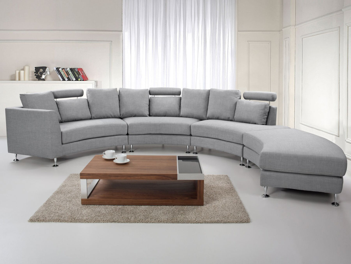 Curved Sofa ROTUNDE Fabric Light Grey 7 Seater Symmetrical