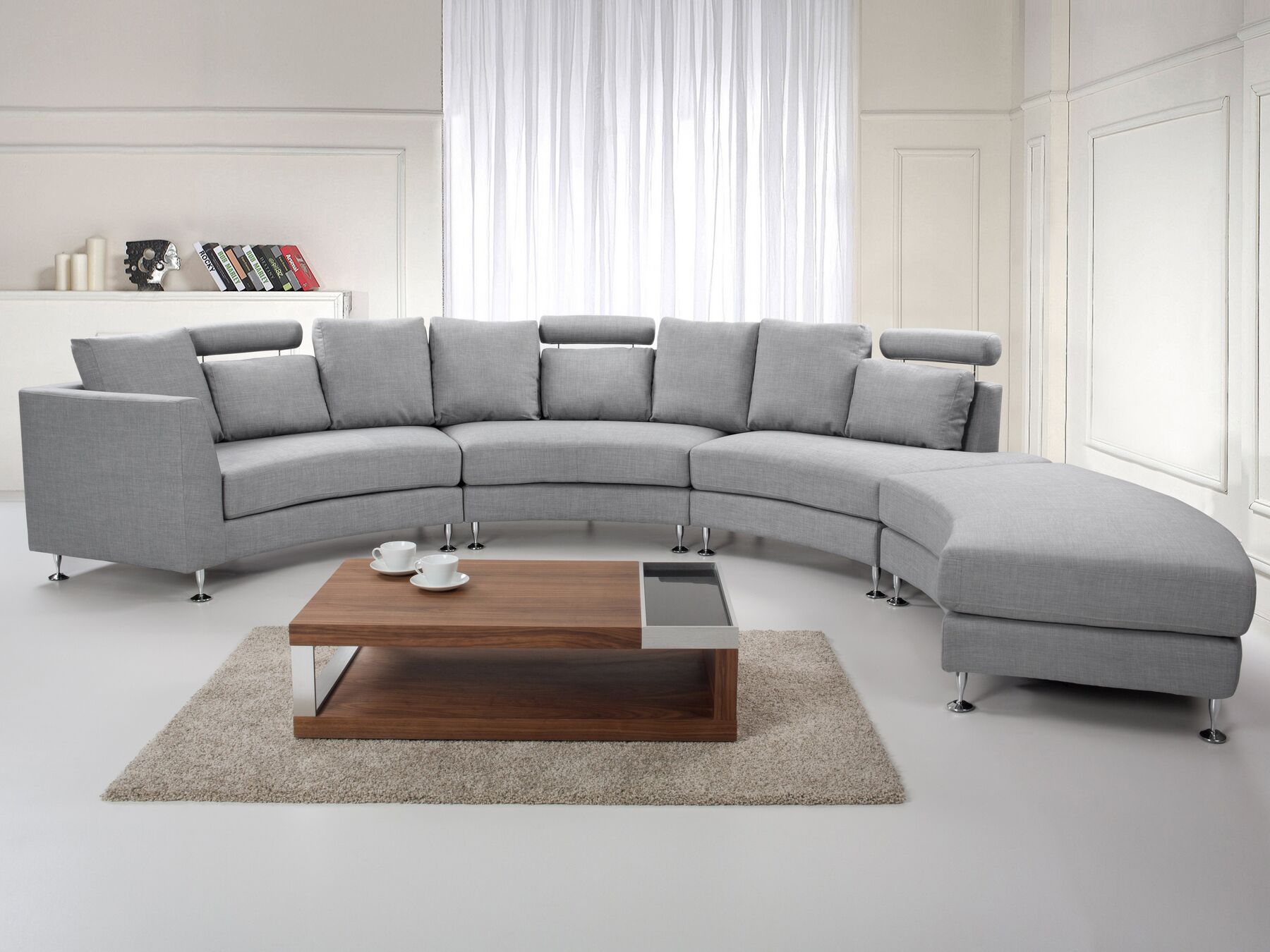 Curved Sofa ROTUNDE Fabric Light Grey 7 Seater Symmetrical