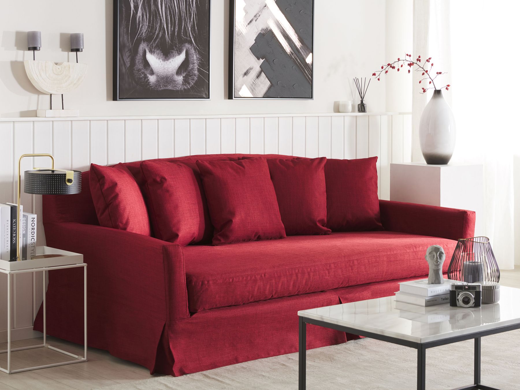 3 Seater Fabric Sofa Red GILJA
