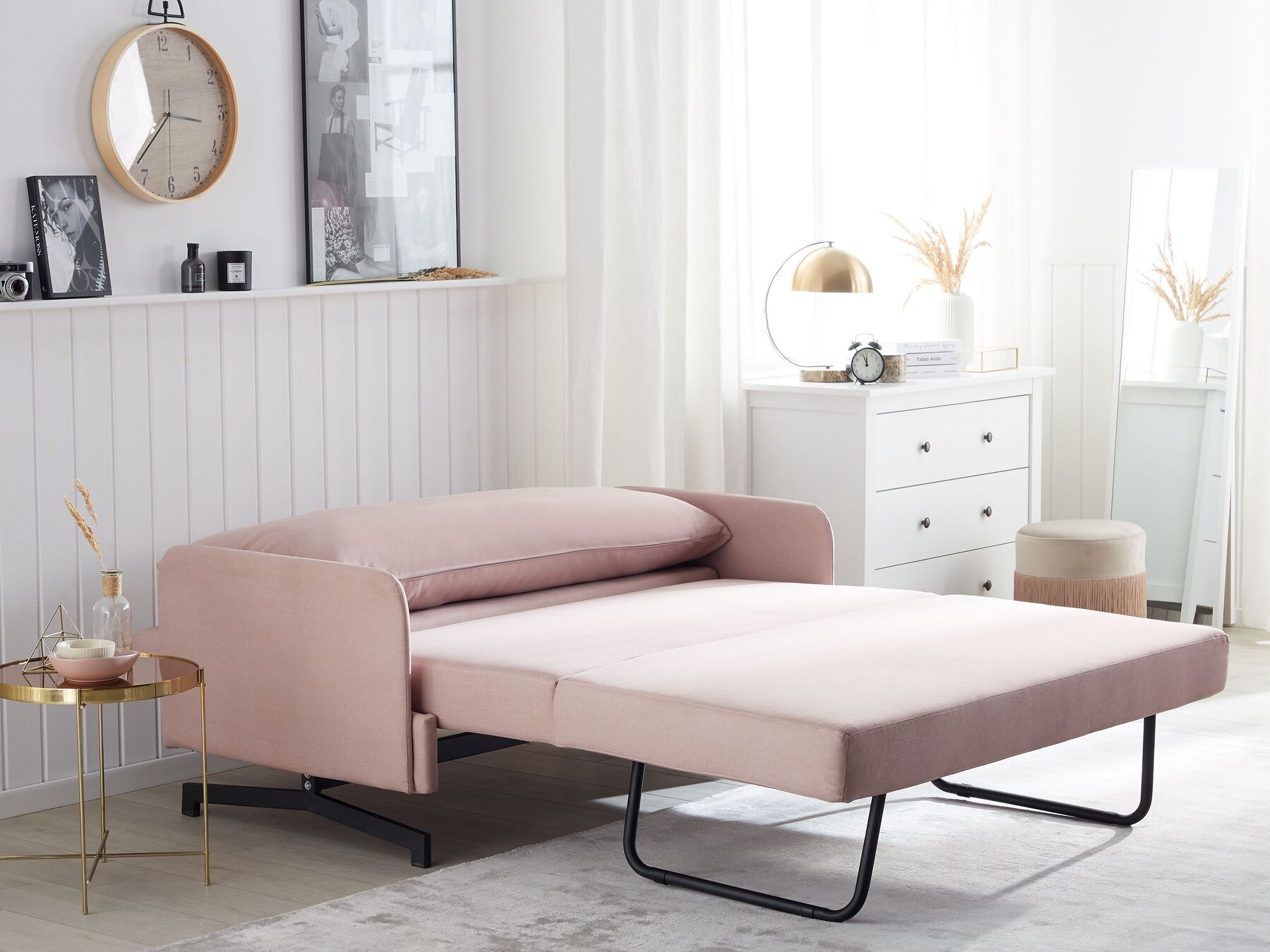 Fabric Sofa Bed Pink BELFAST