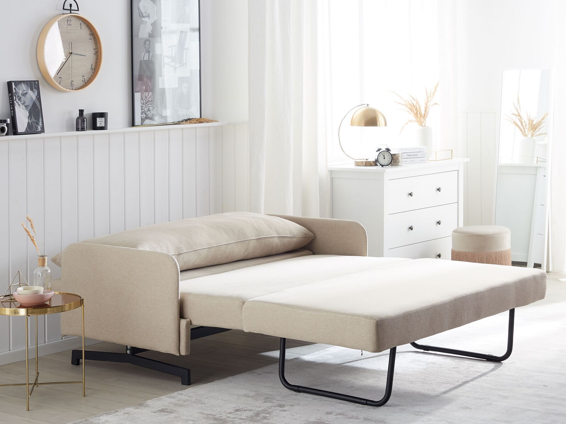 Fabric Sofa Bed Beige BELFAST