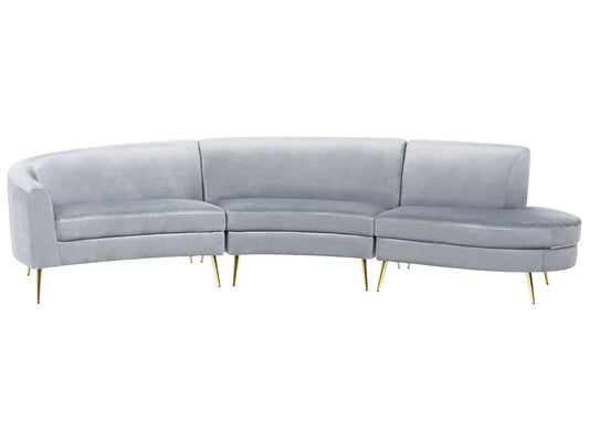 4 Seater Curved Velvet Sofa Light Grey MOSS
