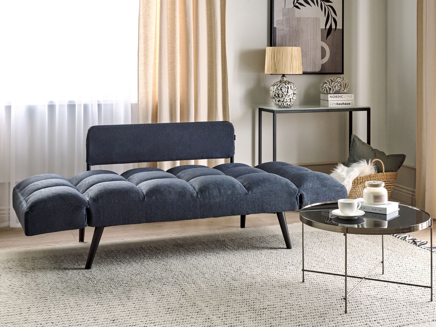 Fabric Sofa Bed Dark Blue BREKKE