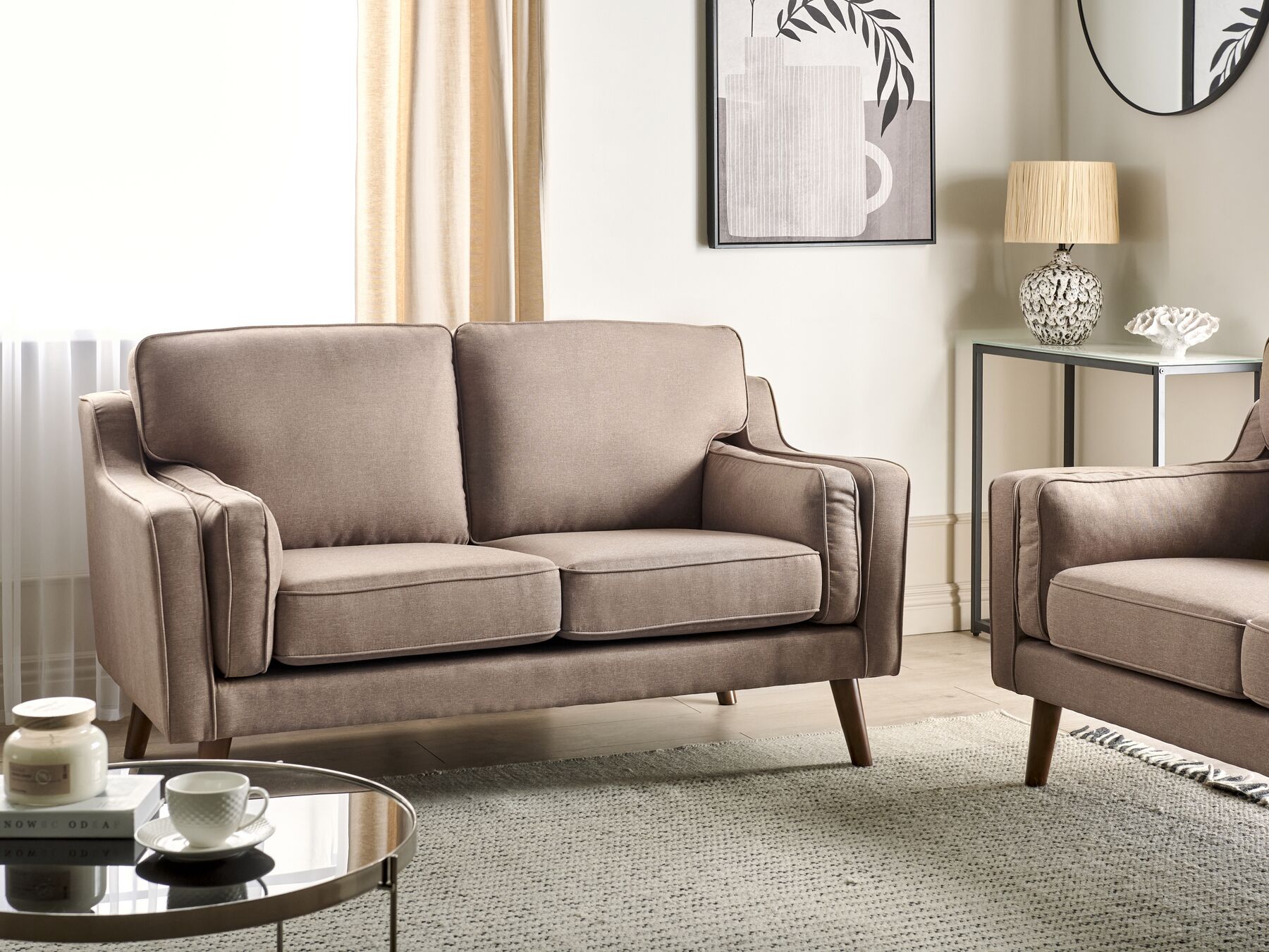 2 Seater Fabric Sofa Light Brown LOKKA