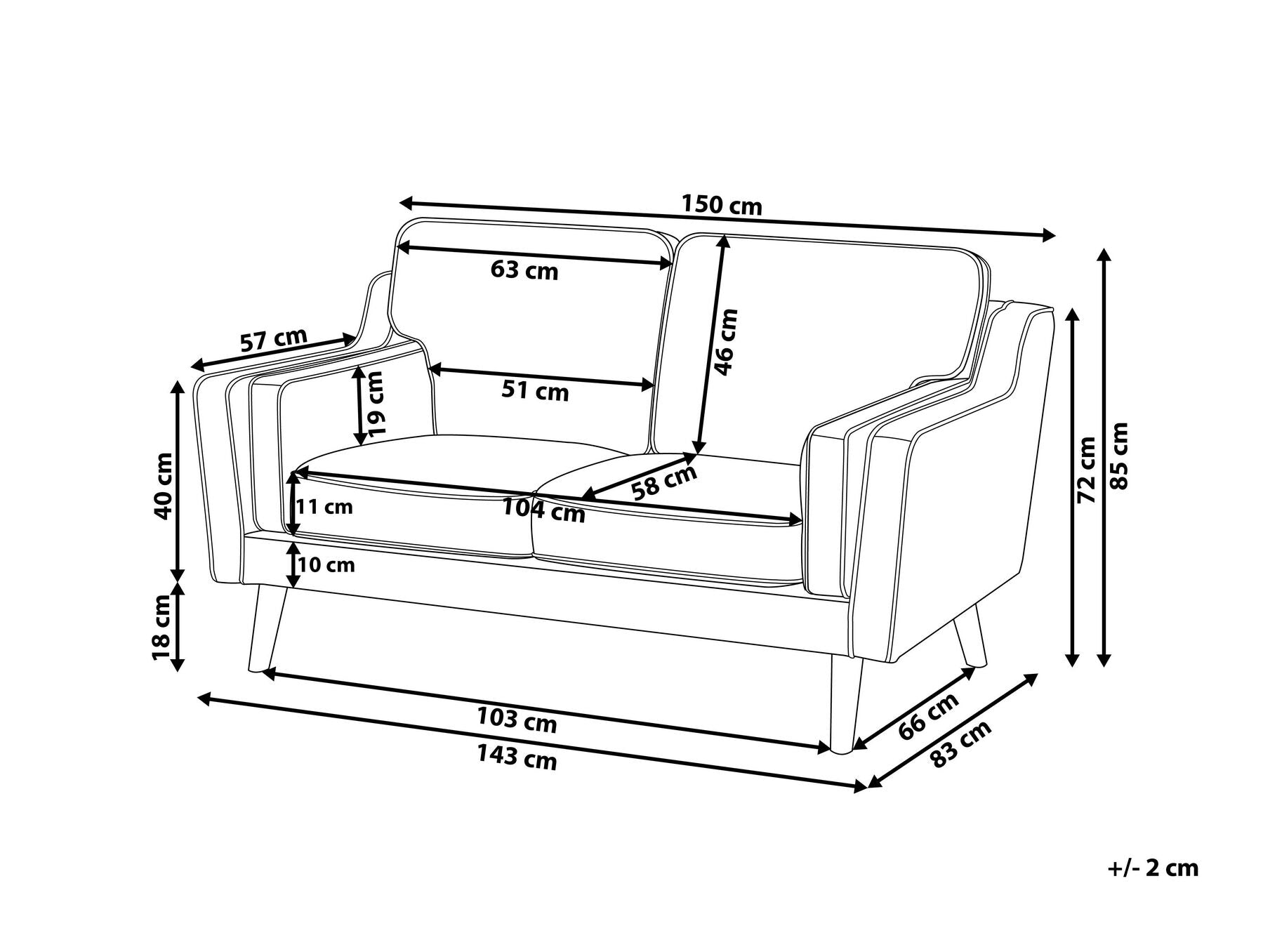 2 Seater Fabric Sofa Light Brown LOKKA