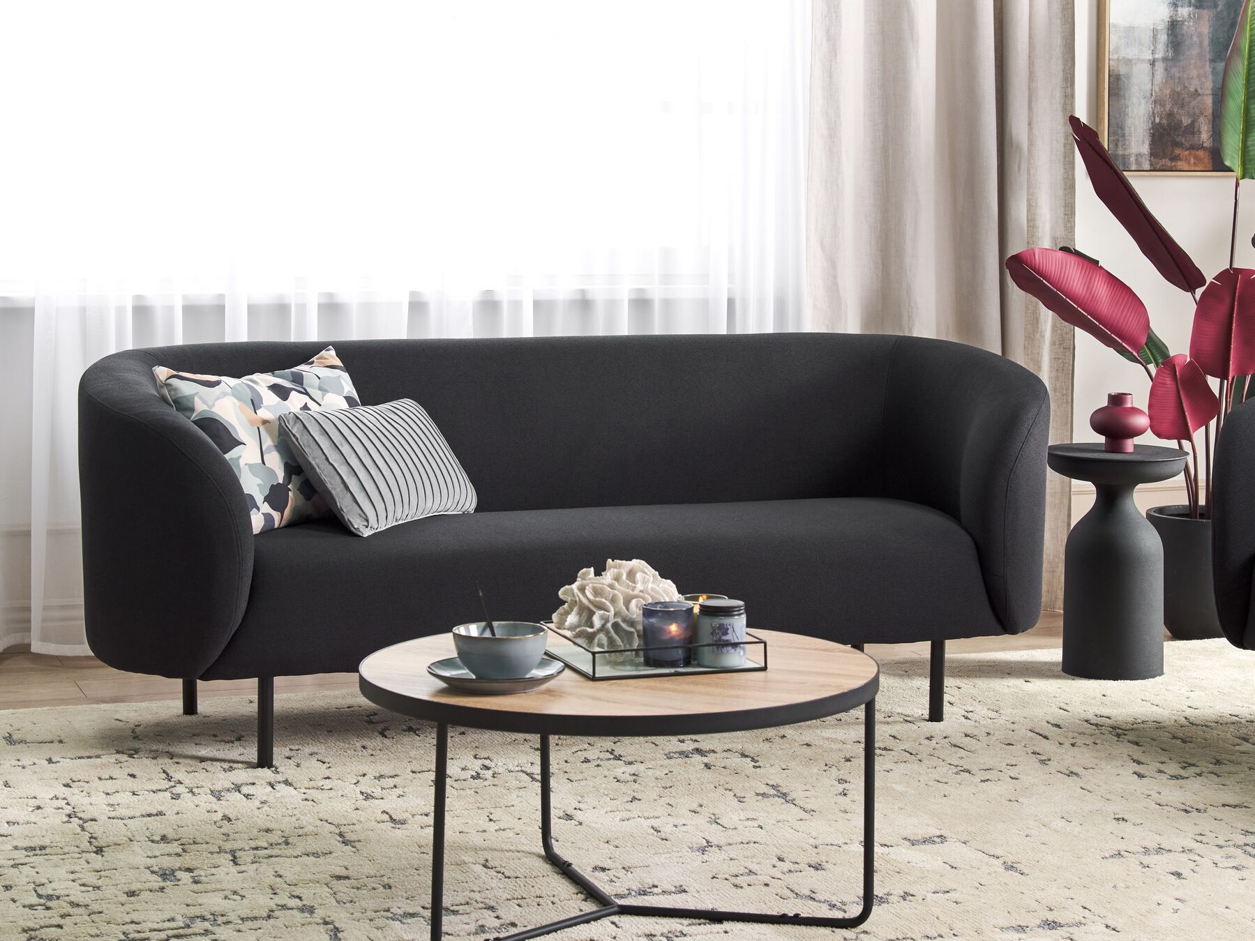 3 Seater Fabric Sofa Black LOEN
