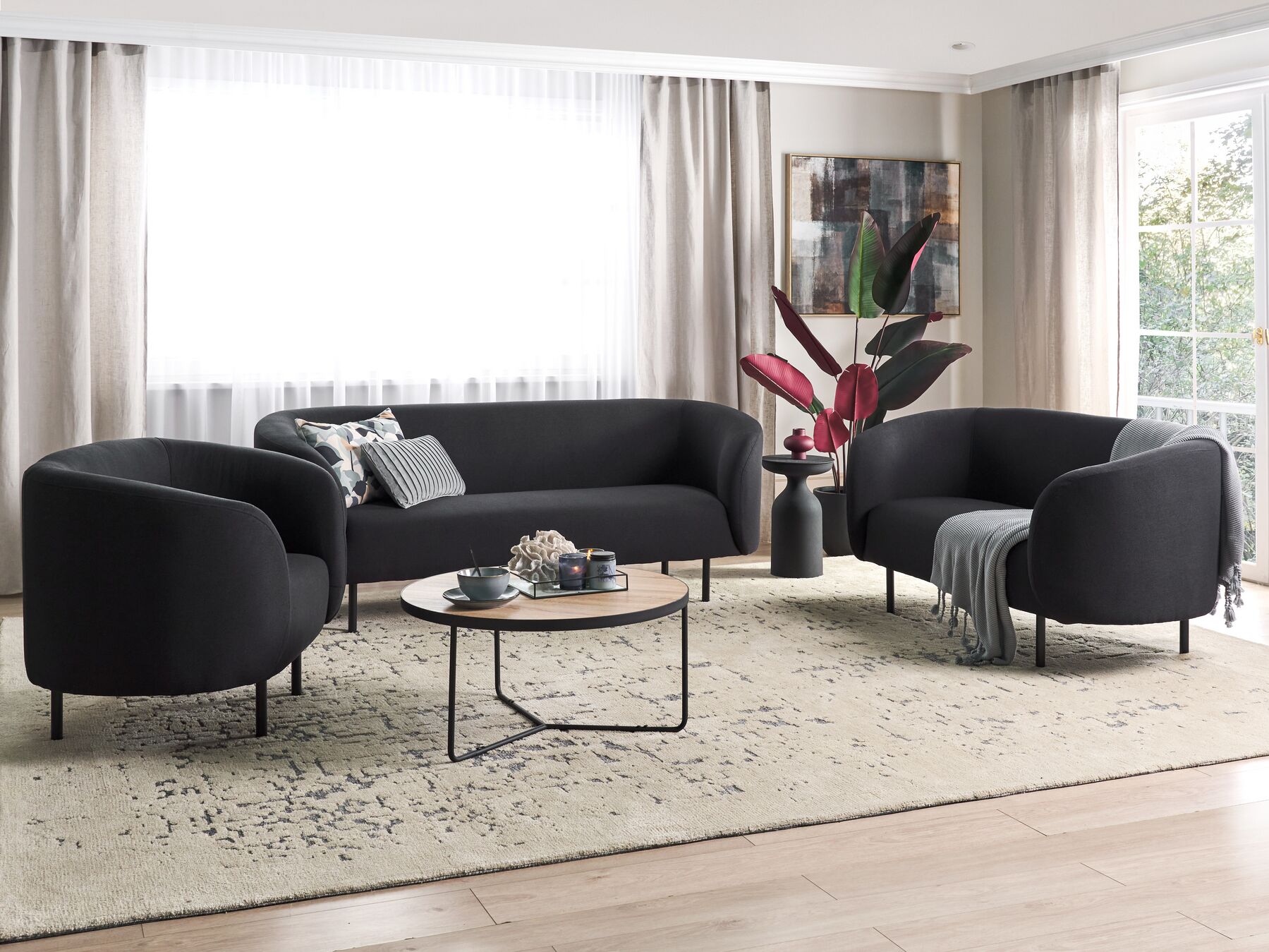 3 Seater Fabric Sofa Black LOEN