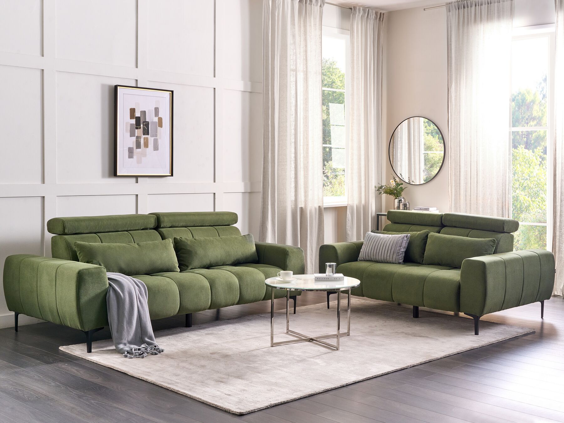 2 Seater Fabric Sofa Green VEGAMO