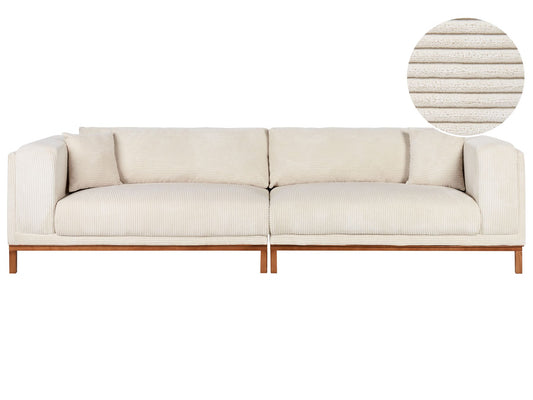 4 Seater Cord Sofa Green Beige VENG