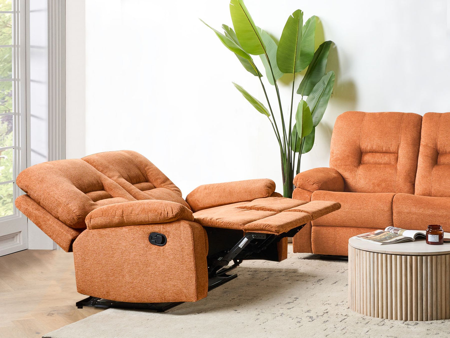 2 Seater Fabric Manual Recliner Sofa Orange BERGEN