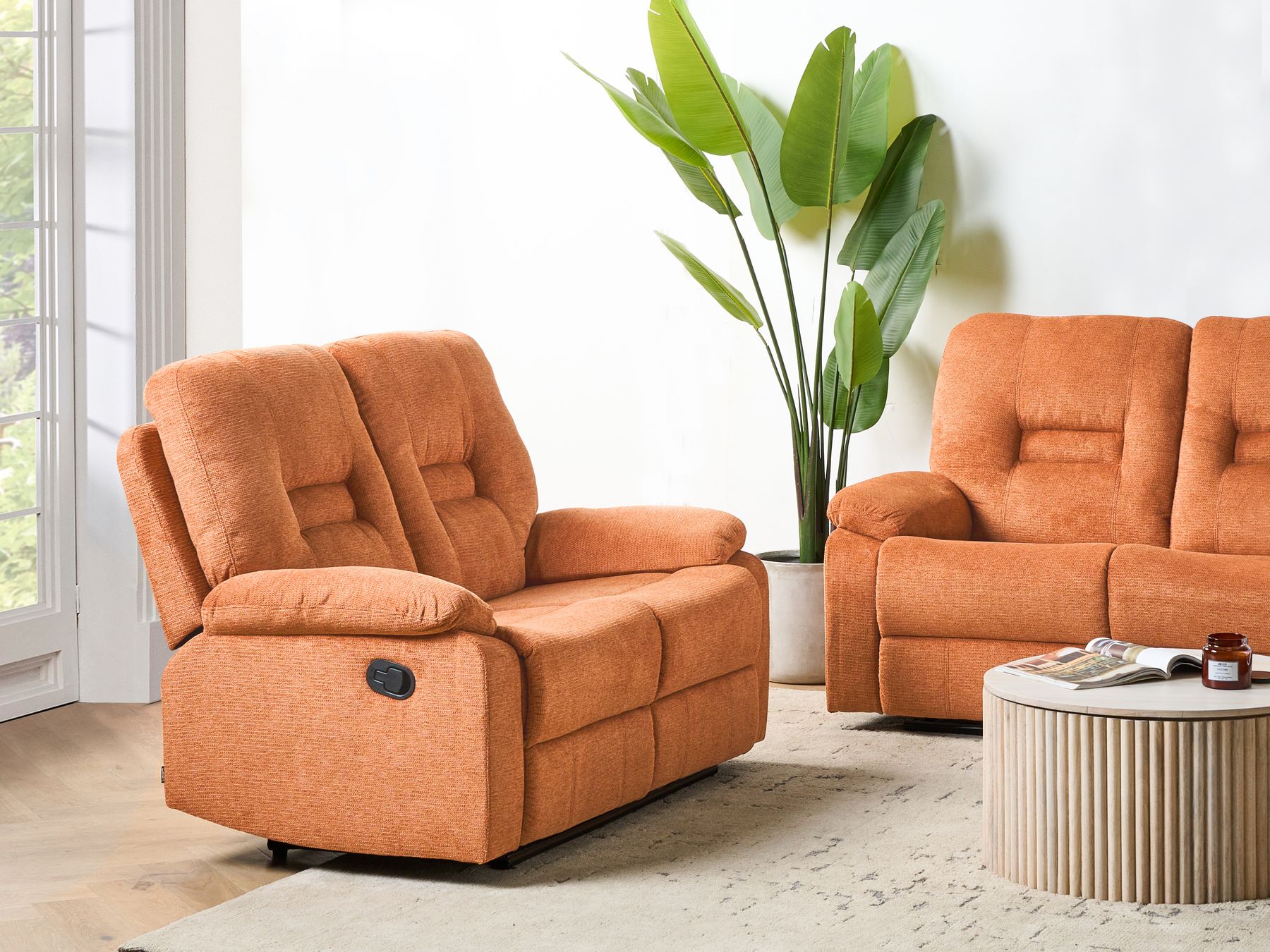 2 Seater Fabric Manual Recliner Sofa Orange BERGEN