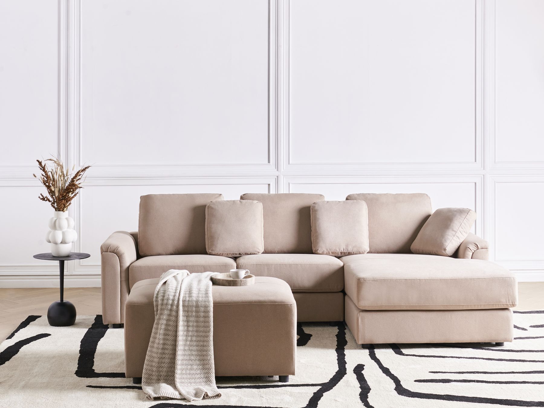 Left Hand Fabric Corner Sofa with Ottoman Taupe KOHLO