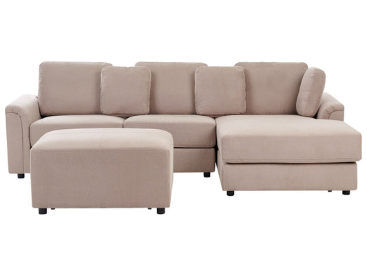 Left Hand Fabric Corner Sofa with Ottoman Taupe KOHLO