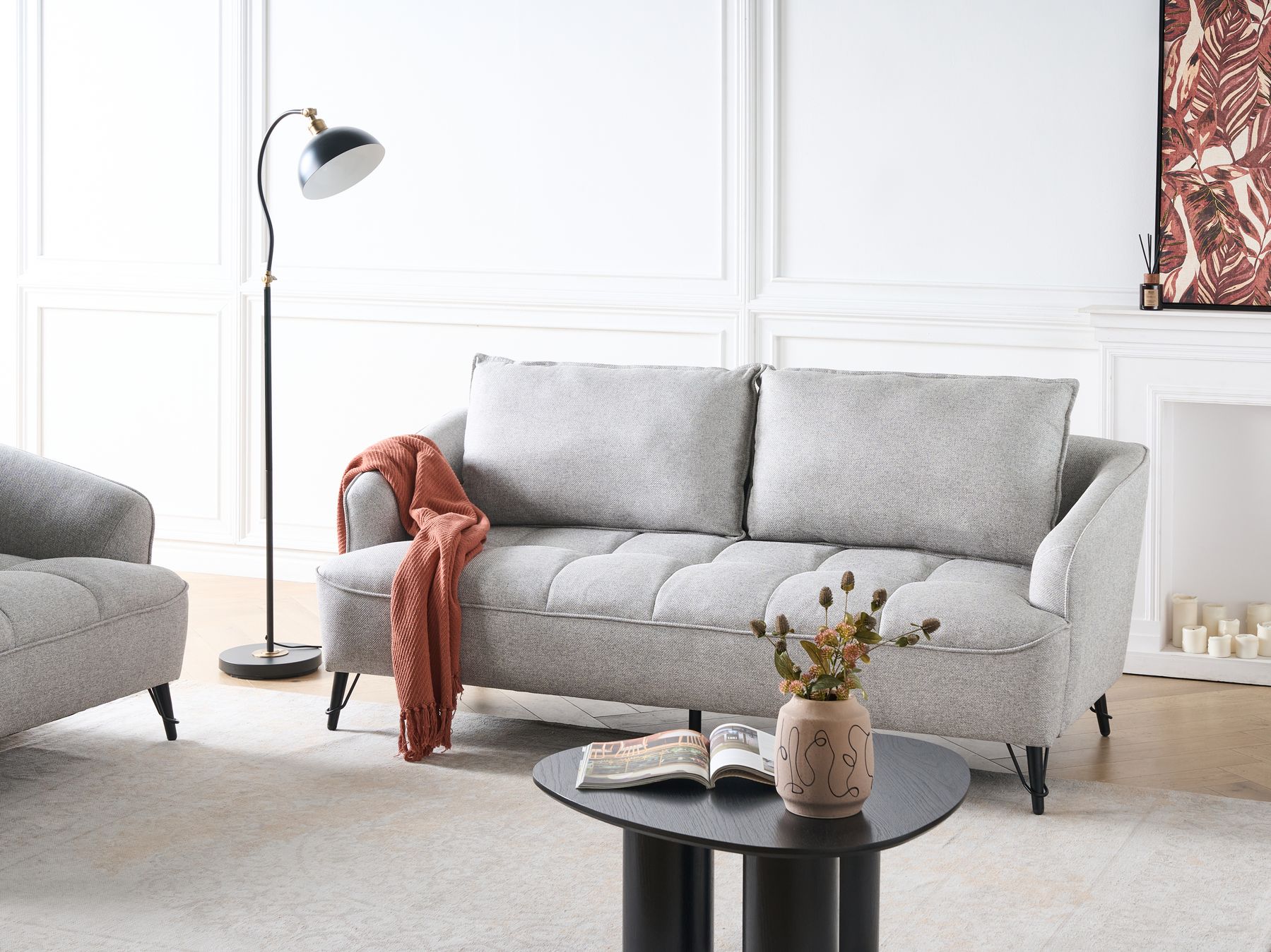 3 Seater Fabric Sofa Grey HOBRO